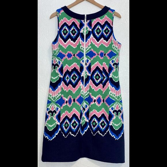 Gabby Skye Geometric Print Sheath Dress Size 12 Green Blue Pink - Picture 5 of 10